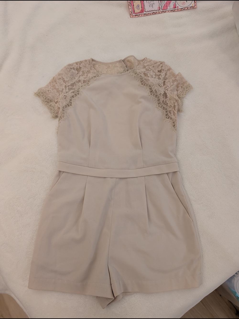 BCBG Lace-Sleeve Cream Romper Size 0